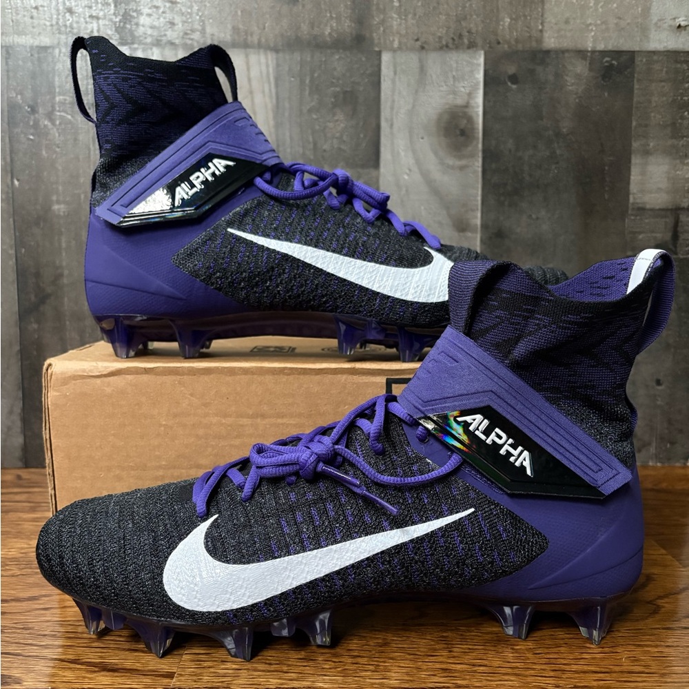 Nike Alpha Menace Elite 2 Black/Purple Football Cleat Men's Sz BV2077 011 New